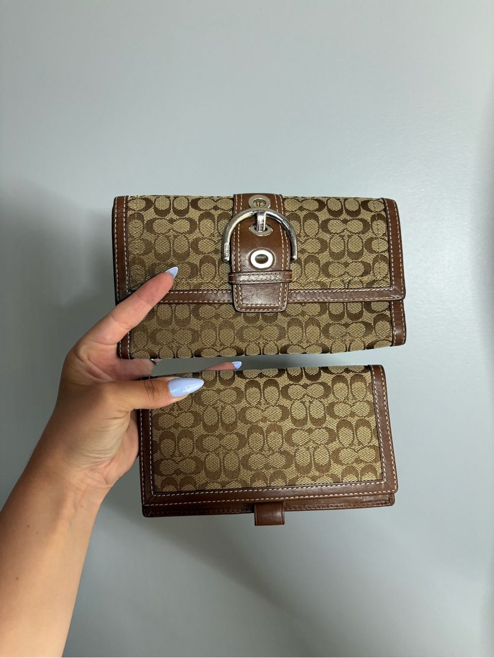 Vintage Y2K Coach Tan and Brown Signature SoHo Canvas Wallet and Checkbook Cover